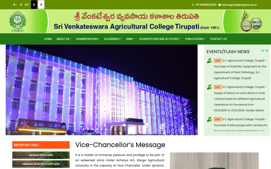 Sri Venkateswara Agricultural College — College website · Tirupati developed by Madhusudhan